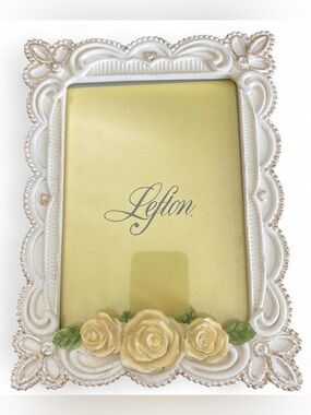 Vtg Lefton China Picture Frame 7"x 5” Yellow Roses Porcelain Shabby Chic Japan